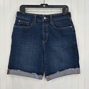 PILCRO Shorts Womens 29 Bermuda High Rise Blue Jean Denim Fray Anthropologie